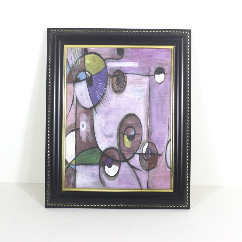Signed Sara Kaye Abstract Art, Framed Purple